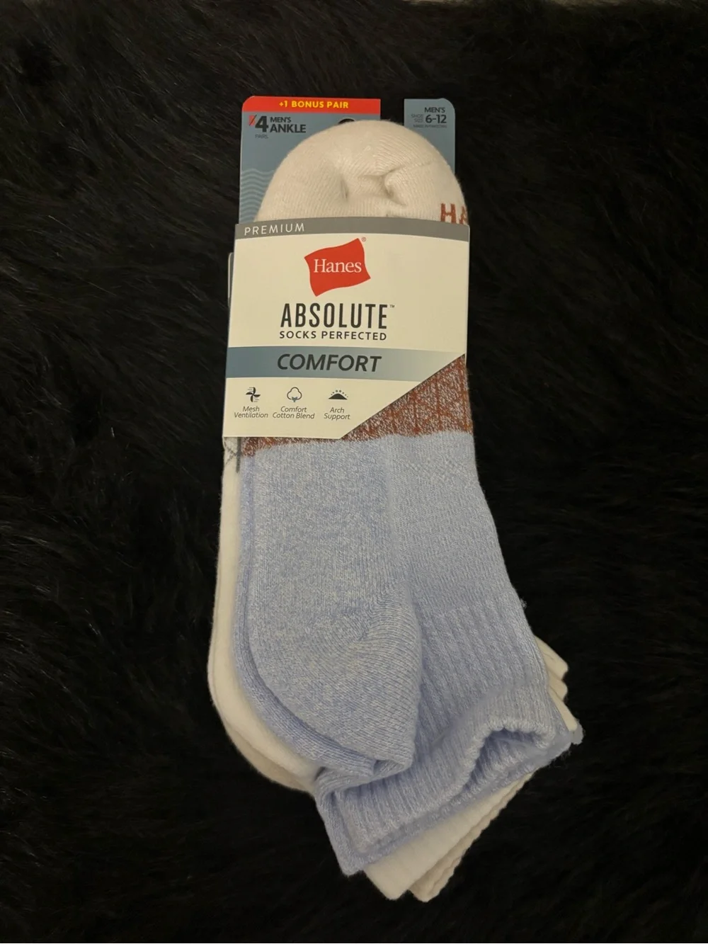 NWT Hanes Men's Athletic Comfort Ankle Socks - Light Blue & White, Size 6-12